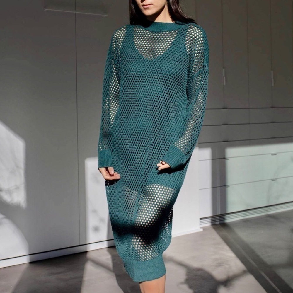 Lunya Cotton Silk Overlay Dress in green size S